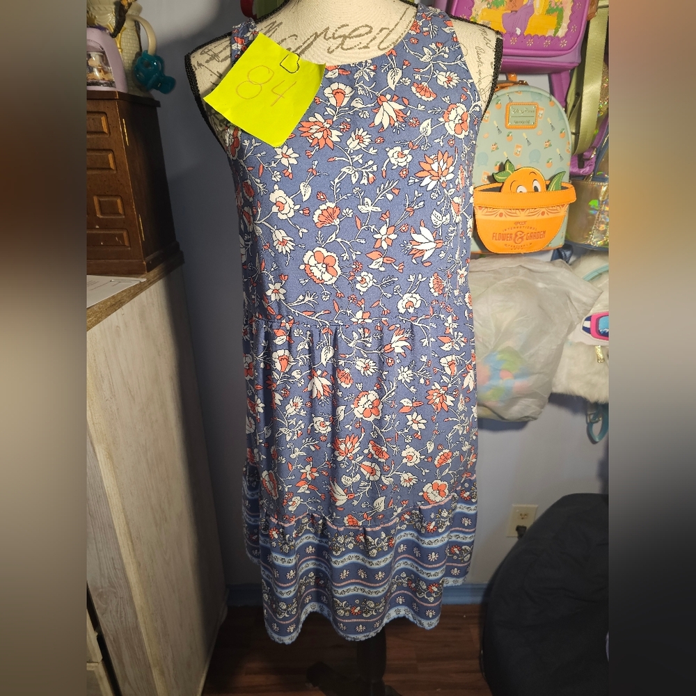 Old Navy Women's Sleeveless Fit & Flare Dress Boho Blue & Coral Floral Small